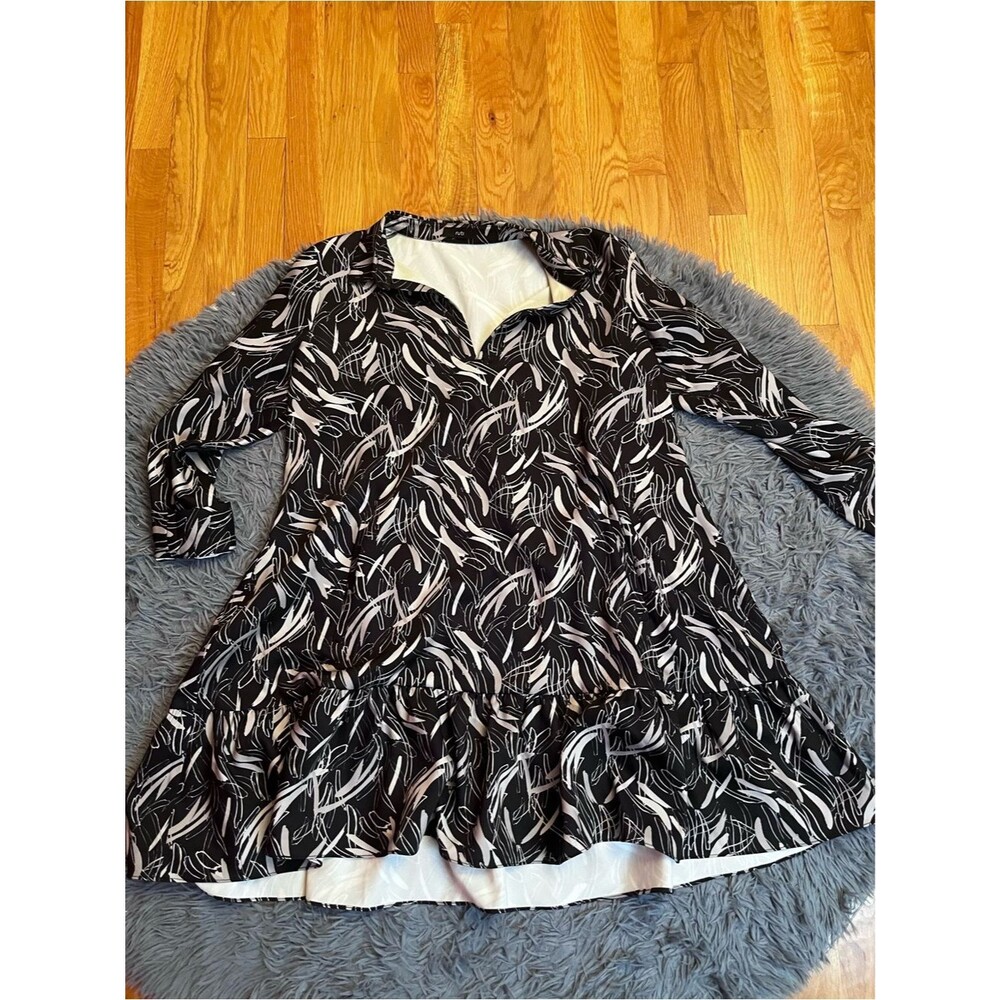 Ruti Black White Abstract Printed V Neck Mini Dress Size S